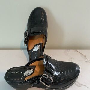 Nurture by Lamaze Black Croc-Embossed Patent Slip-On Clogs